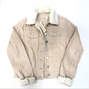Sherpa Shearling Detachable Collar Corduroy Jacket